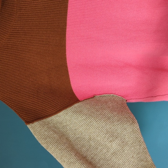 FREE PEOPLE Softly Structured Tunic Sweater Candy Pop Colorblock Pink Brown XS - Picture 4 of 6